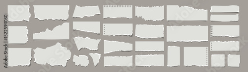 Realistic Torn Paper Scraps and Ripped Edges Collection on Transparent Background.Torn sheets of paper. Torn paper strips set