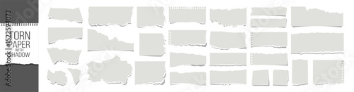 Realistic Torn Paper Scraps and Ripped Edges Collection on Transparent Background.Torn sheets of paper. Torn paper strips set