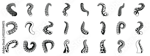 Octopus tentacle icons set. Set of octopus tentacles twisting and turning in various shapes, creating a dynamic and captivating underwater scene