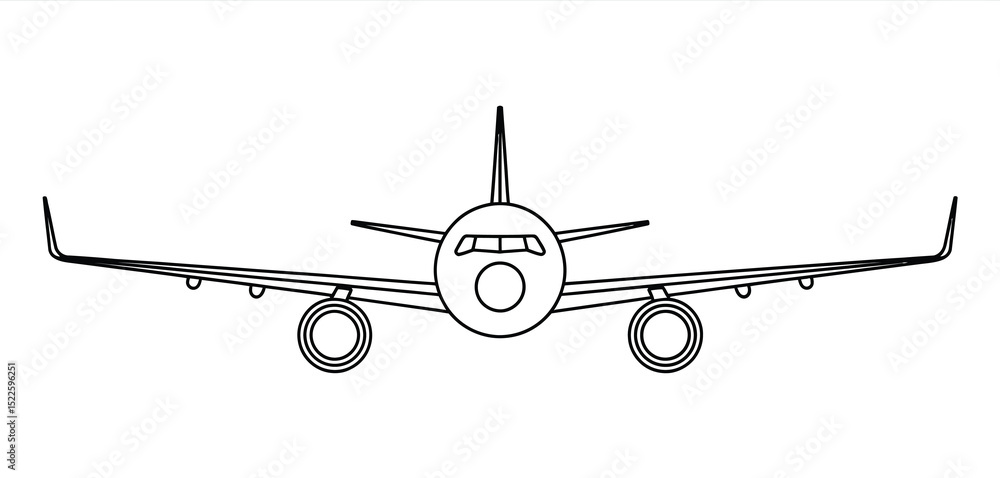 Simple Line Drawing of a Passenger Airplane Front View Simple Line Drawing of a Passenger Airplane Front View