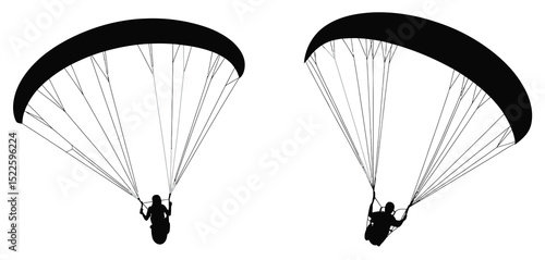 Two Paraglider Silhouettes Soaring in the Sky