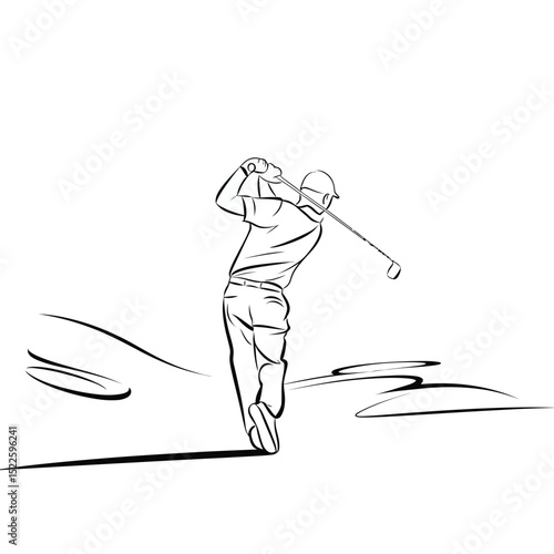 Golf Player Swinging a Club on a Golf Course