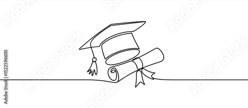 Graduation Cap and Diploma in Single Line Art Style