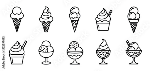 Ice Cream Icons Collection Line Art Graphic Design