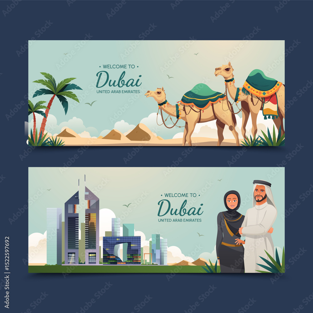 Fototapeta premium Gradient Dubai Horizontal Banner Set