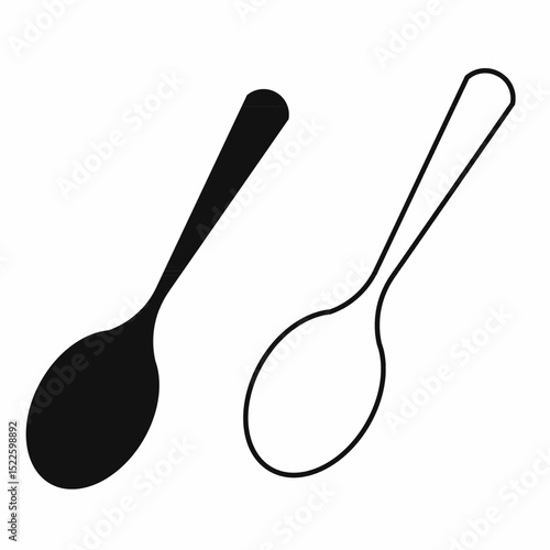 Teaspoon silhouette and outline icon. Black and white kitchen utensil vector. Ideal for cooking apps, recipe design, menu layout, packaging, and culinary graphics.