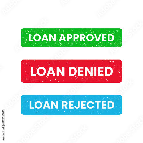 Loan approved, loan denied and loan rejected rubber stamp design isolated on white background