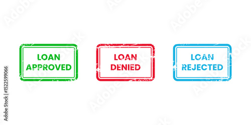 Grunge style of loan approved, denied, rejected rubber stamp design isolated on white background