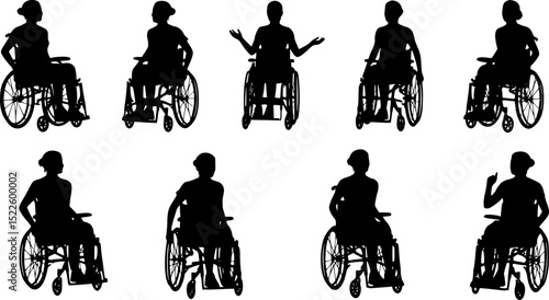 Various woman silhouette in a wheelchair in vector format
