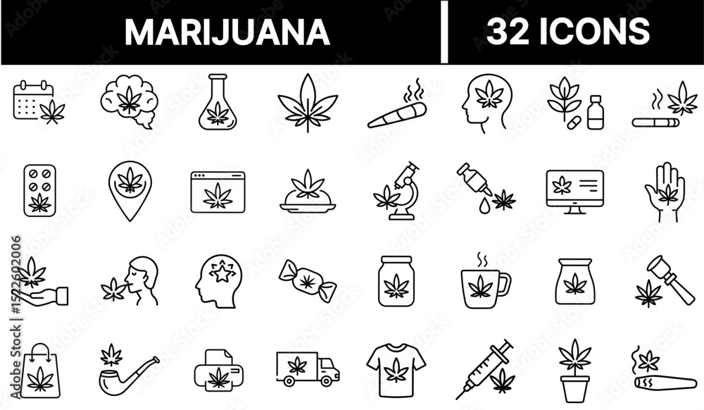 Fototapeta premium Marijuana Icon Representing Cannabis Leaf, Medical Use, and Herbal Drug Symbol
