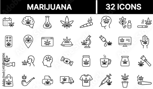 Marijuana Icon Representing Cannabis Leaf, Medical Use, and Herbal Drug Symbol