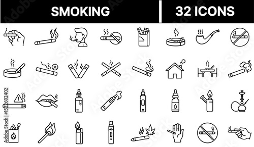 Smoking Icon Representing Cigarette, Tobacco Use, and Health Risk Symbol