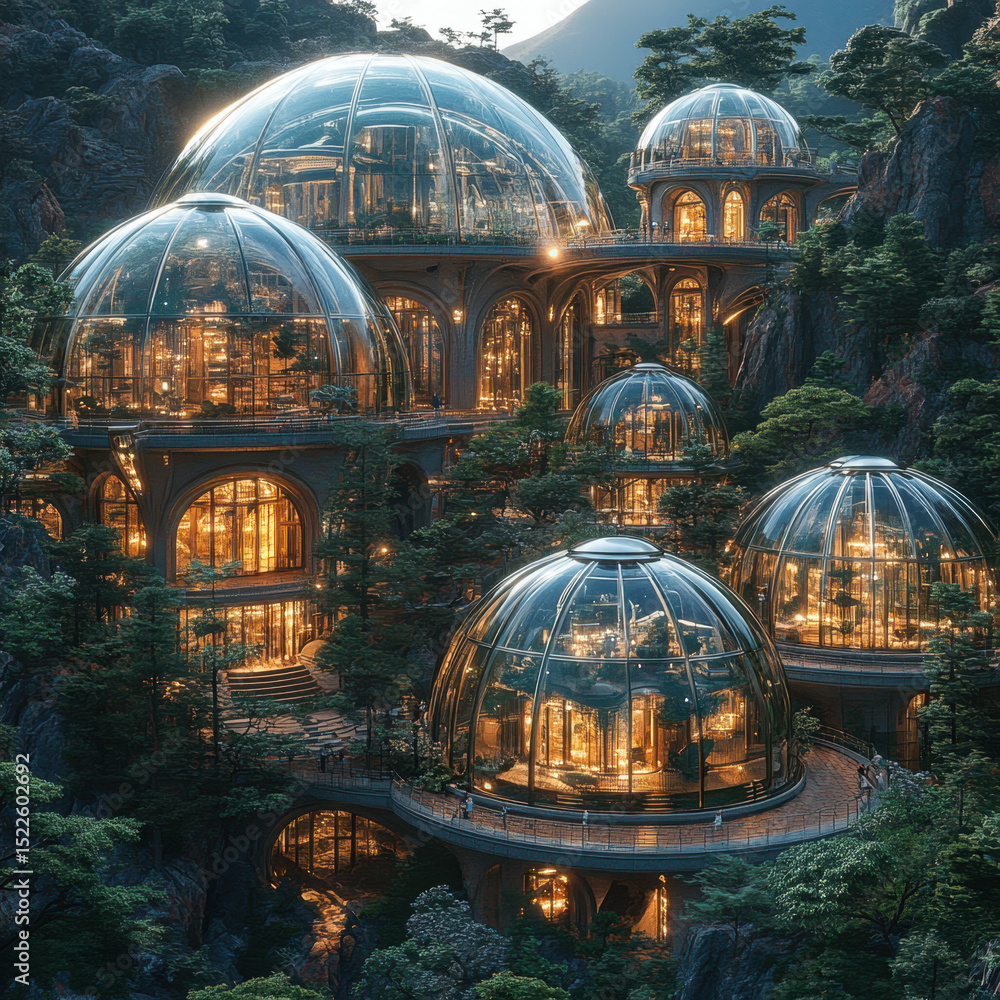 Fototapeta premium Glass-domed futuristic house.