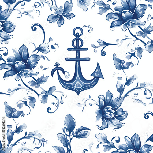 Nautical Anchor Pattern Wallpaper Vector Illustration for Creative Designs