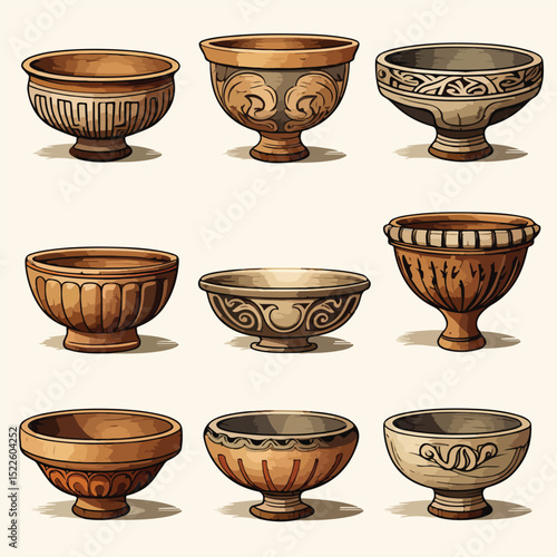 Vintage Earthenware Bowl Utensil Icon Isolated for Elegant Designs