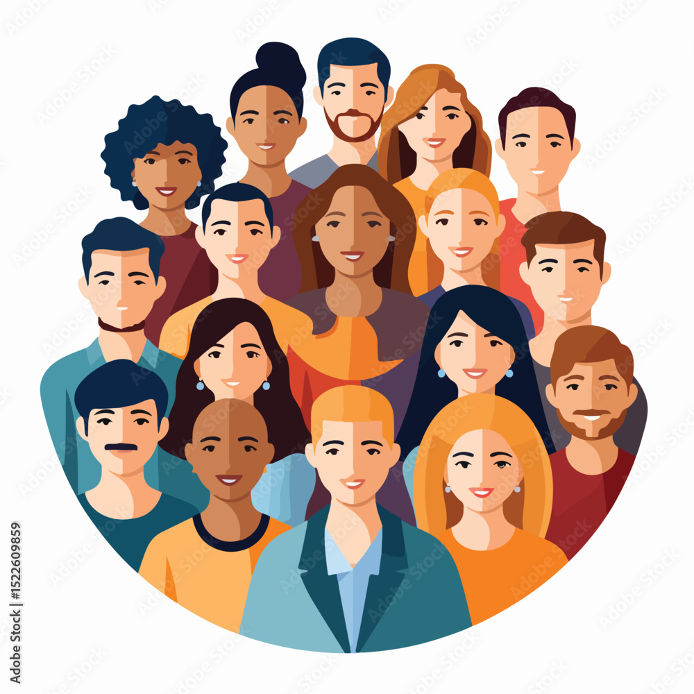 Diverse Group of People in Avatar Icons for Community Social Media Engagement Diverse Group of People in Avatar Icons for Community Social Media Engagement