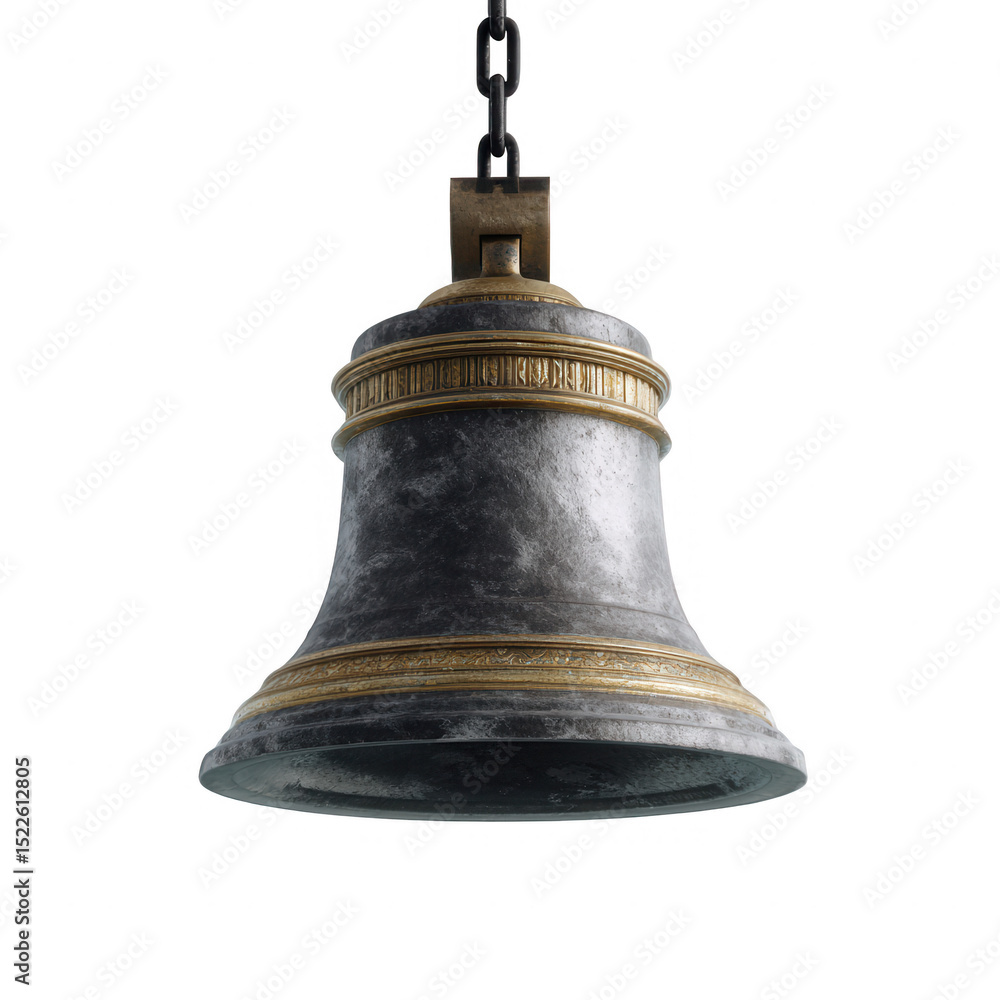 Obraz premium A detailed view of an ornate bell, showcasing its intricate design and patina