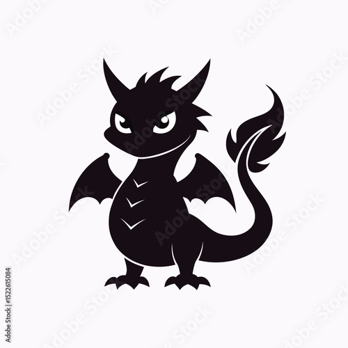Silhouette vector icon of cute cartoon dragon on white background in Adobe Illustrator Artwork