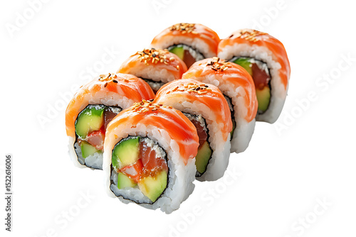Delicious sushi rolls isolated on a transparent background