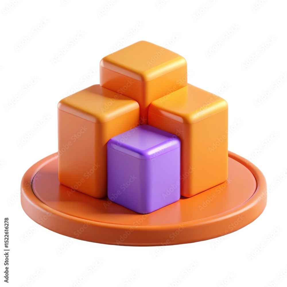 Fototapeta premium Abstract 3d render of orange and purple cubes on a platform
