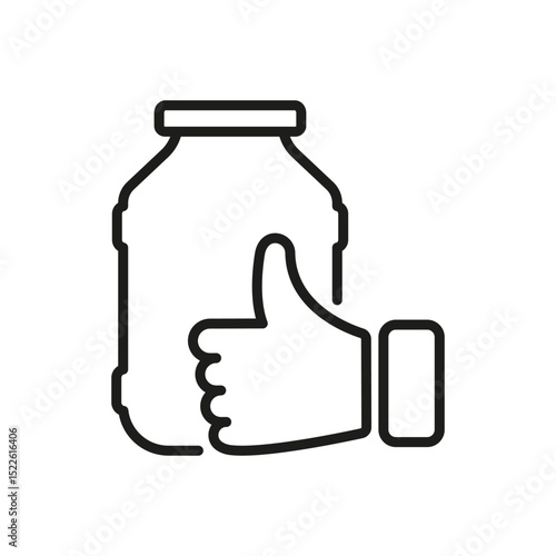 Jar With Thumbs Up Line Icon. Quality Assurance, Product Approval, And Customer Satisfaction Outline Symbol. Positive Feedback And Endorsement. Editable Stroke. Isolated Vector Illustration