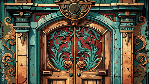 A weathered wooden door shows ornate details in close-up. Cracks, ironwork, and faded paint whisper city tales. Past, architecture, quiet, door, and charm live in this historic space.

Keywords: door,