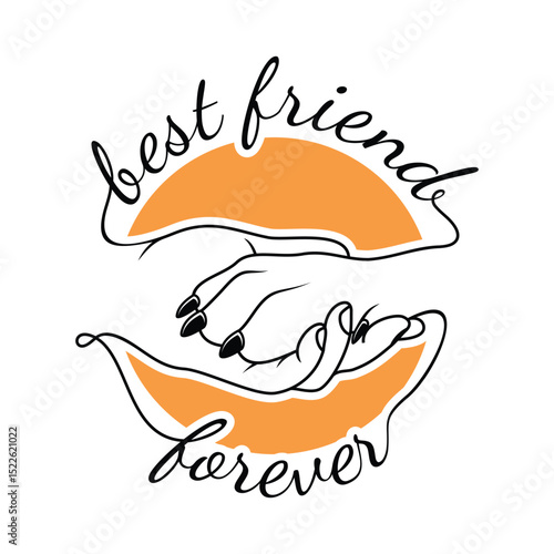 Best friends forever vector illustration. interaction hand between human and dog. Dog's paw in human's hand line art drawing.