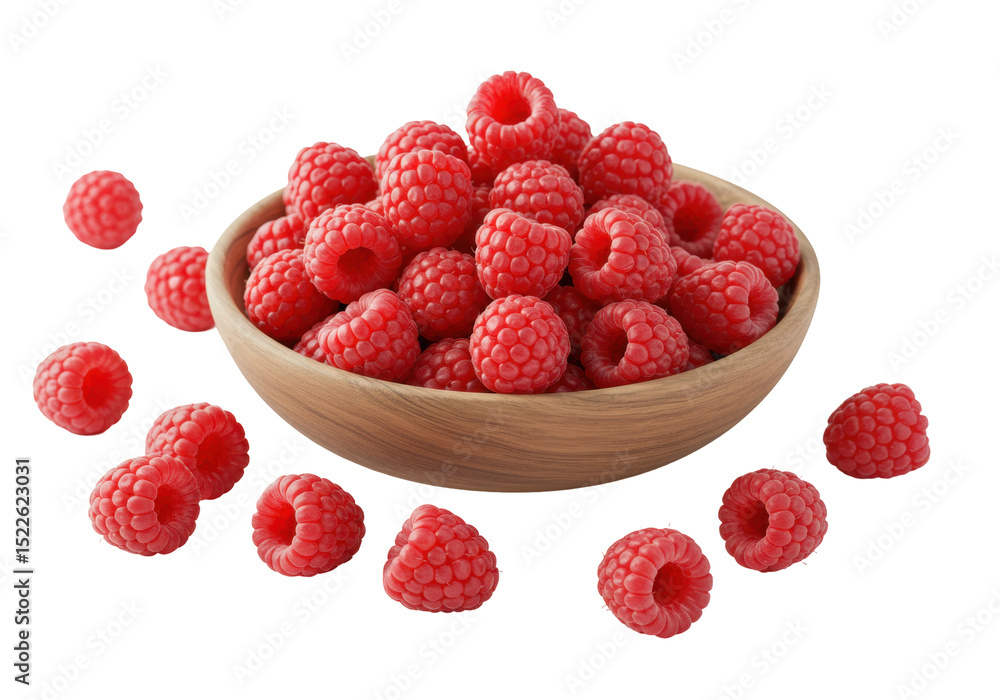 Fresh Ripe Raspberries In A Wooden Bowl On Transparent Background Fresh Ripe Raspberries In A Wooden Bowl On Transparent Background