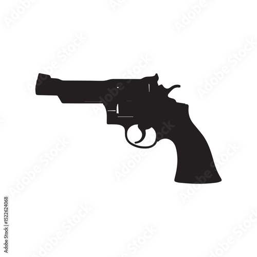 Silhouette of a Revolver: A bold black silhouette of a revolver, symbolizing power and conflict, isolated against a stark backdrop, evokes tension and confrontation.