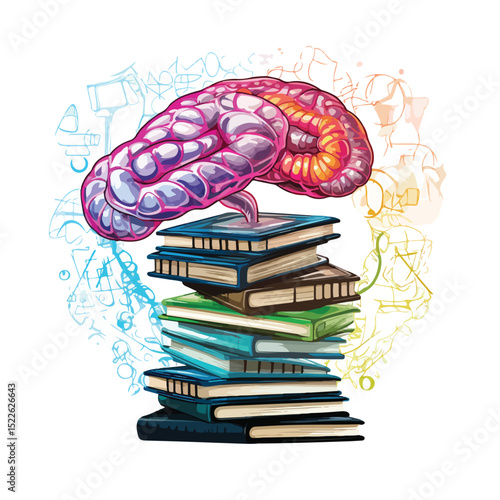 Professional Human Brain and Books with DNA Strands Icon for Scientific Studies