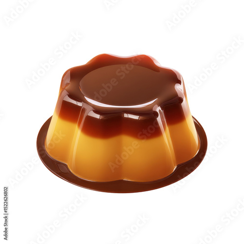 This flan features a smooth texture and rich caramel topping, perfect for showcasing in dessert recipes or culinary creations. Its transparent background enhances its appealing design