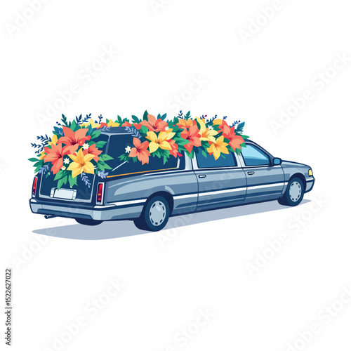 Vsai hearse carrying flowers for a funeral procession