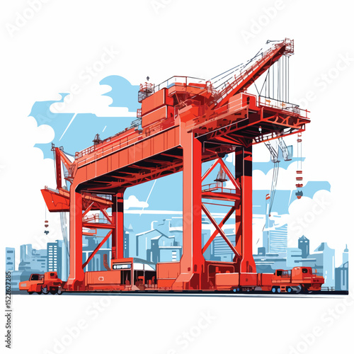 Industrial Crane Loading Container at Cargo Terminal: Logistic Handling and Transportation Operations