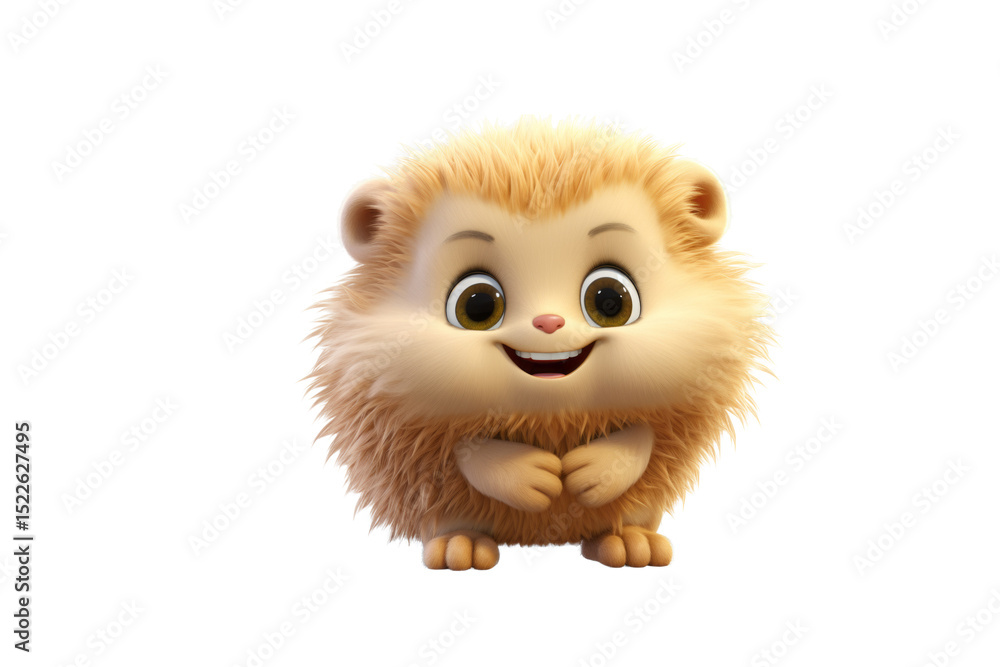 Adorable 3D render of a fluffy hedgehog with big eyes and a happy smile. background removed Adorable 3D render of a fluffy hedgehog with big eyes and a happy smile. background removed