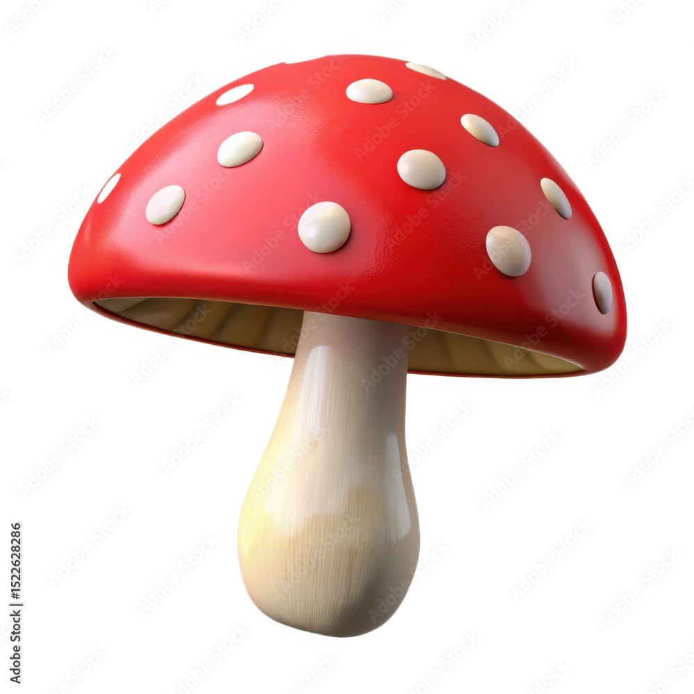 Cartoon red mushroom with white spots 3d render Cartoon red mushroom with white spots 3d render