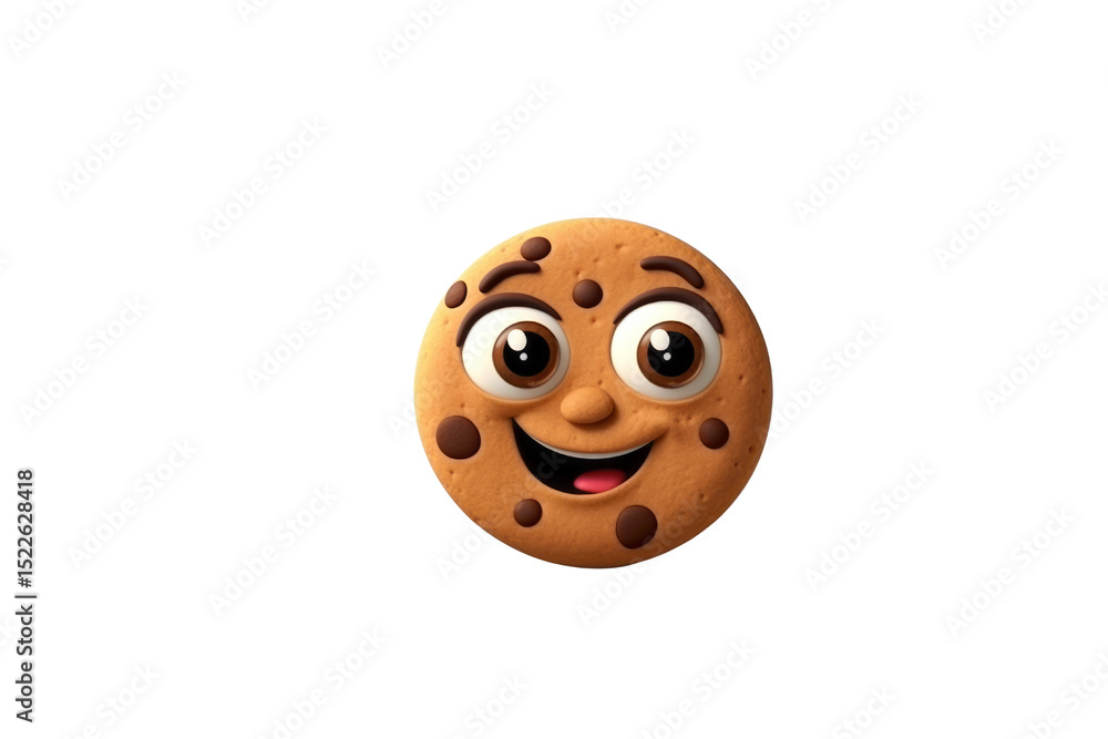 Obraz premium A cheerful chocolate chip cookie with a smiling face, rendered in 3D. background removed