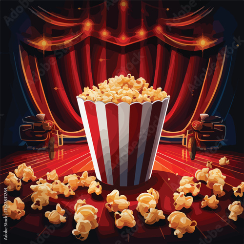 Professional Popcorn Bucket with Film Reel and Movie Tickets for Cinema Promotion