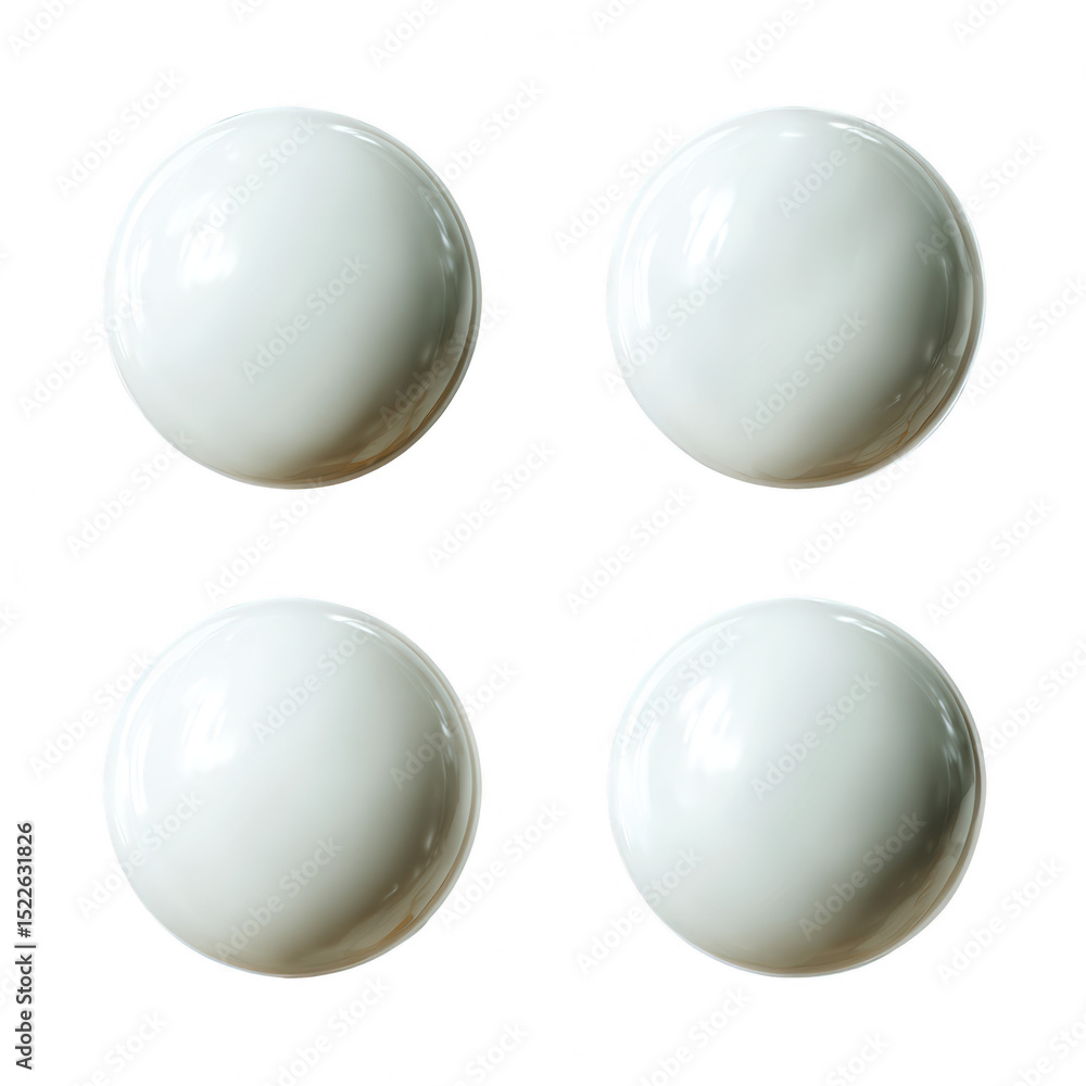 Fototapeta premium Four round white food plates arranged in a grid pattern on a white background, perfect for showcasing dining and culinary presentations.