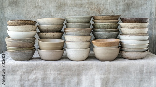Stacked ceramic bowls in various colors and textures
