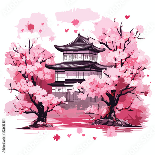 Authentic Traditional Japanese House Style with Beautiful Cherry Blossom in Saku