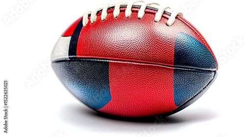 Prolate spheroid; red, navy, white panels; textured leather; laces