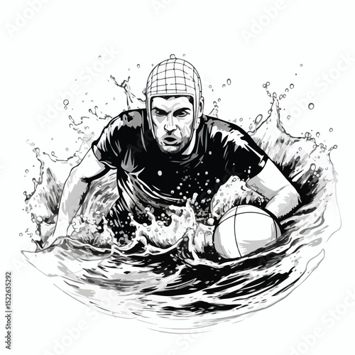 Professional Water Polo Sporting Event in Black and White Colors