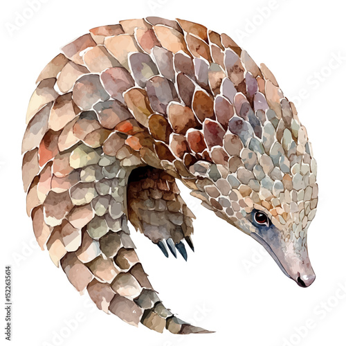 Pangolin Close Up, watercolor vector, high quality, isolated on a white background.