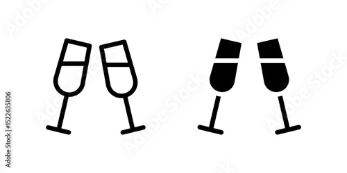 Champagne icon. Two clinking glasses for toast and celebration sign. Festive drink and party moment symbol. Wedding, love, and anniversary pictogram. Elegant occasion illustration.