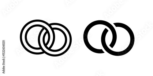 Rings icon. Interlocked wedding bands symbolizing union and commitment sign. Love, relationship, and marriage celebration pictogram. Romantic connection illustration.