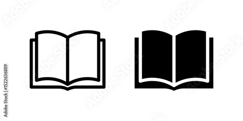 Book icon. Open reading book with visible pages sign. Literature, education and study symbol. Academic learning and knowledge source pictogram. Library reading material illustration.