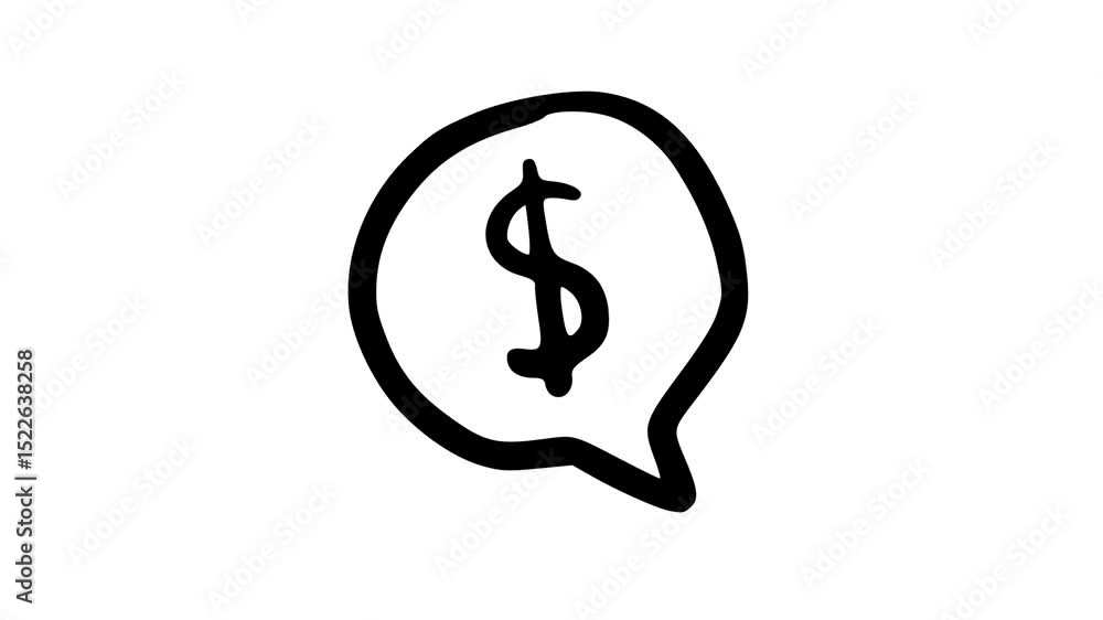 Animation Hand-Drawn Black and White Speech Balloon with Dollar Symbol Illustration Animation Hand-Drawn Black and White Speech Balloon with Dollar Symbol Illustration