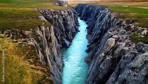 River Flowing Through a Canyon, Majestic and Serene, Against Vast Landscape