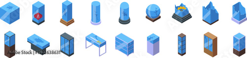 Broken glass showcase icons set. Epoxy resin is used to create stunning furniture and decorative objects, adding a touch of modern elegance to any space