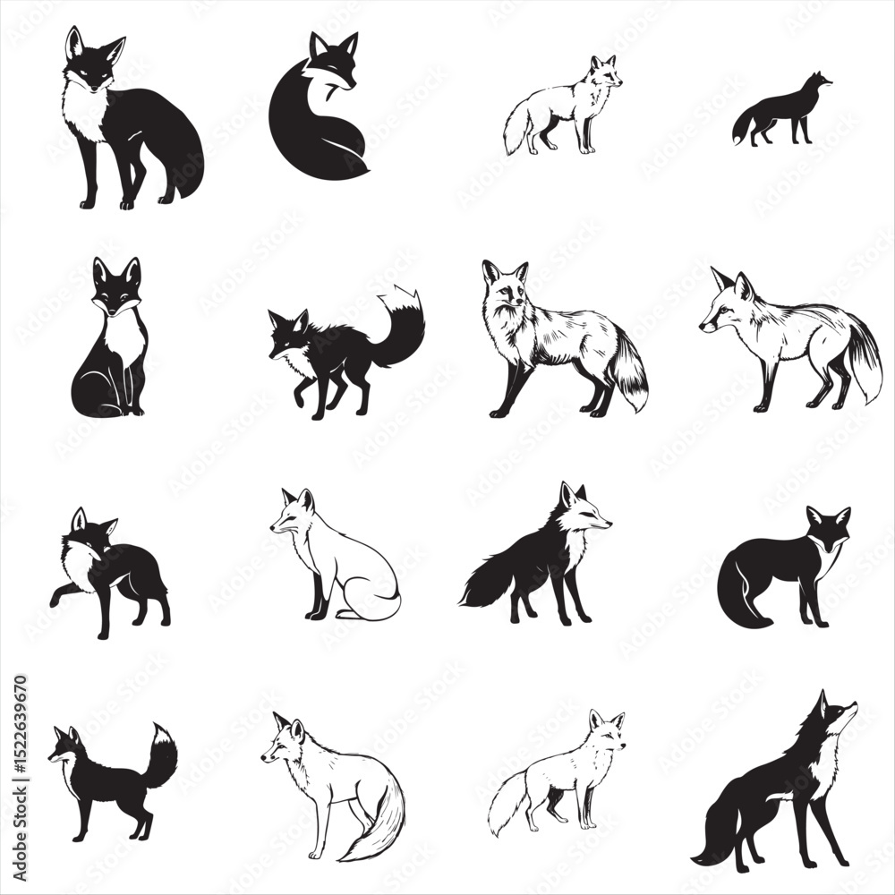 Obraz premium set of Fox silhouettes